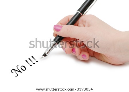 Hand holding pen  isolated on white background