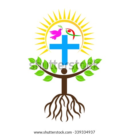 A vector drawing represents people tree cross design.