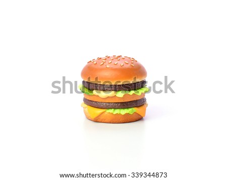 mini burger model from japanese clay on white background
