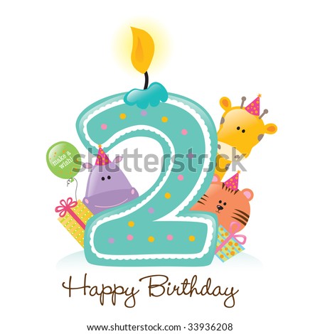 Happy Birthday Candle and Animals Isolated over white
