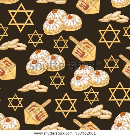 Seamless background of famous symbols for the Jewish Holiday Hanukkah. 
