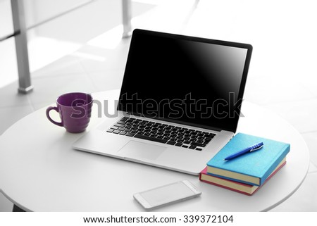 Desktop with notebook on window background