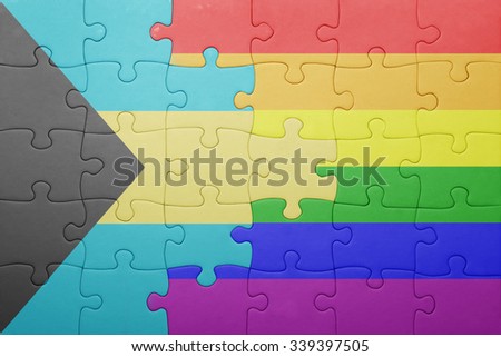 puzzle with the national flag of bahamas and gay flag.concept