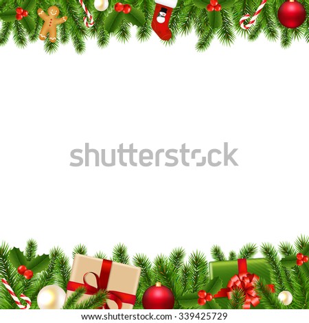 Merry Christmas Borders With Gradient Mesh, Vector Illustration