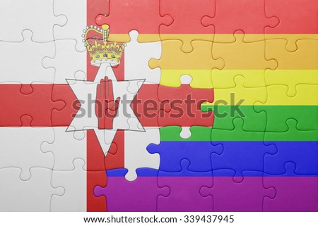 puzzle with the national flag of northern ireland and gay flag.concept