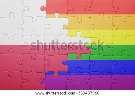 puzzle with the national flag of poland and gay flag.concept