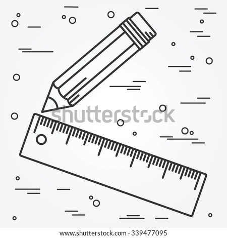 Ruler and pencil  icon thin line for web and mobile, modern minimalistic flat design. Vector dark grey icon on light grey background.