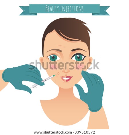 Beauty injections. Face care illustration with doctor's hands. For your design