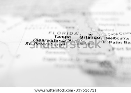 Orlando close up on map, shallow depth of field.