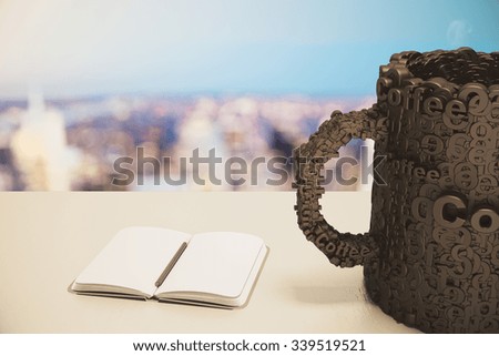 Blank diary with pen and coffee cup concept on a table