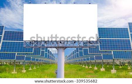 Blank billboard for advertisement with solar power plant.