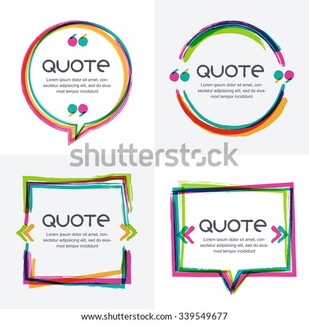 Vector set of quote forms template. Colorful bright backgrounds. Watercolor overlapping brush frame. Blank colorful speech bubbles. Business template for text information and print design.
