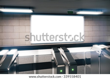 Blank white billboard in a subway, mock up 3D Render