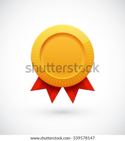 Golden Blank Medal Award with Ribbon for Games. Achievement Icon. Vector illustration.
