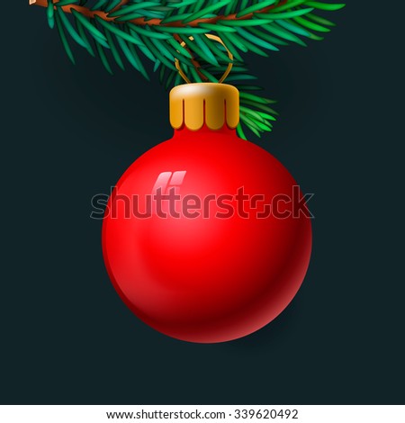 Red Christmas ball on a fir-tree, vector illustration.