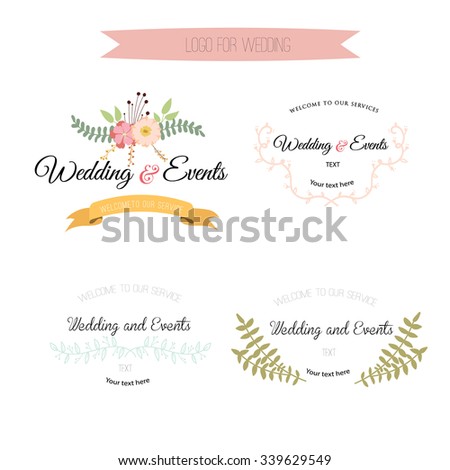 Wedding graphic set, flowers, ribbon, floral vector element