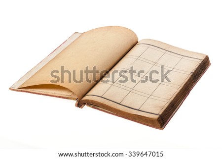A vintage(old) asian(oriental) book(note, diary), 15th century, in the korea. Principles and Practice of Eastern Medicine and materials. Donguibogam isolated white. Royalty-Free Stock Photo #339647015