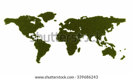 3d illustration of continents of the globe from grass