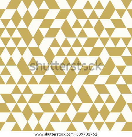 Geometric vector pattern with white and golden triangles. Seamless abstract background