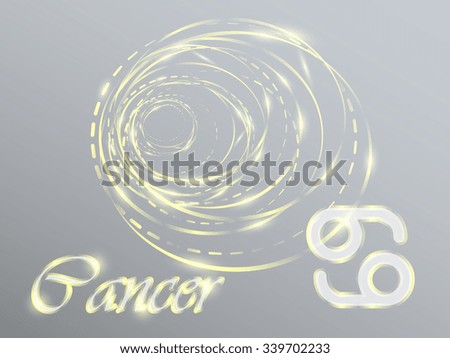 Gold zodiac sign with golden spirals on a gray background