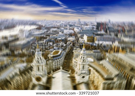 Blurred picture of London viewed from above.
