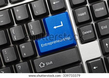 Close-up view on conceptual keyboard - Entrepreneurship (blue key)