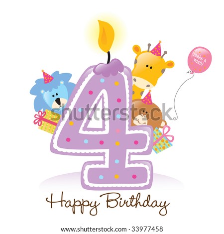 Happy Birthday Candle and Animals Isolated on white