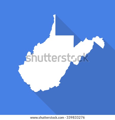 West Virginia white map,border flat simple style with long shadow on blue background