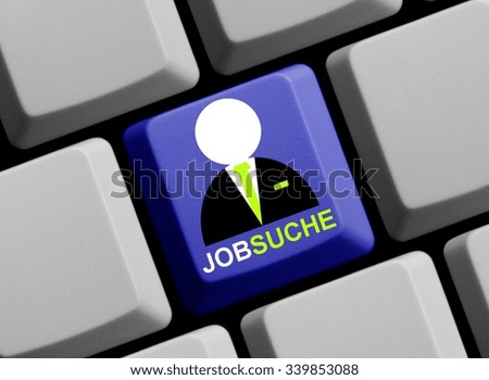 Computer keyboard with symbol of Businessman showing job search in german