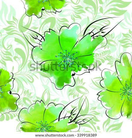 Seamless green floral background. Vector
