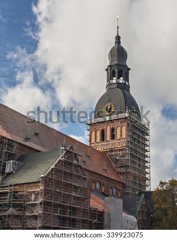 Renovation of Dome cathedral in Riga. Riga is the capital and largest city of Latvia, a major commercial, cultural, historical and financial center of the Baltic region