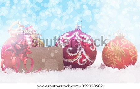 Christmas decorations in the snow business card