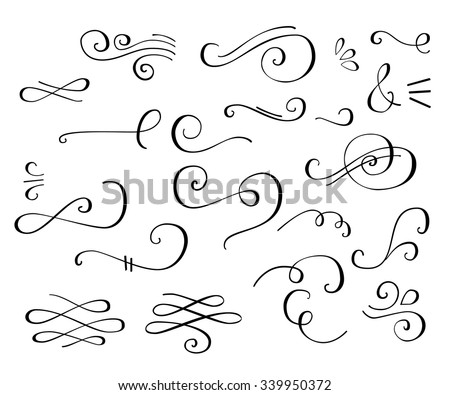 Flourish swirl ornate decoration for pointed pen ink calligraphy style. Quill pen flourishes. For calligraphy graphic design, postcard, menu, wedding invitation, romantic style.