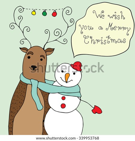 Christmas card for xmas design with raindeer and snowman