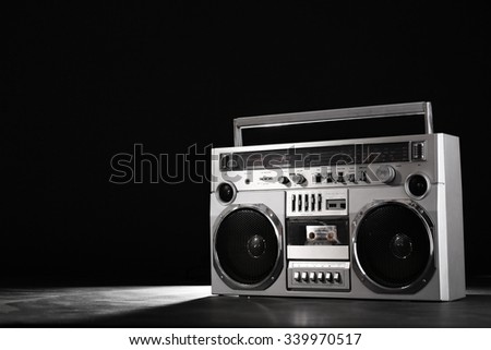 Retro ghetto blaster isolated on black background with clipping path Royalty-Free Stock Photo #339970517