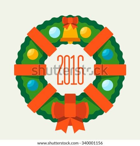 Merry Christmas and Happy new year. Label for Holiday, Invitations and Greeting Cards. Xmas Poster, Banner, Placard or Card Template. Winter Illustration.
