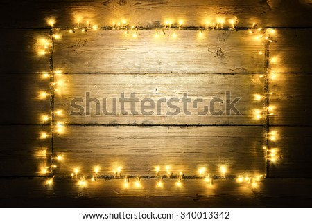 Garland Lights Wood Frame, Christmas Lighting Wooden Planks, Blank Board Sign, Yellow Led