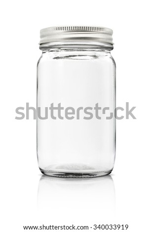 Clear glass bottle with silver cap isolated on white background with clipping path