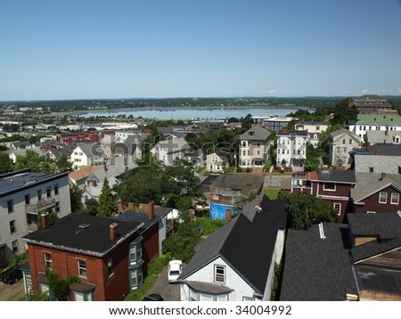 View of Portland Maine seen from the top of the Portland Observatory