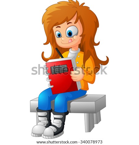 girl writing and sitting on bench