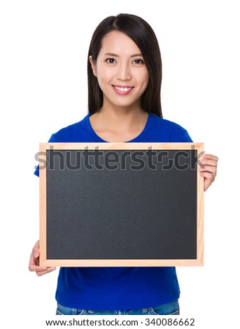 Young Woman hold with the blank chalkboard