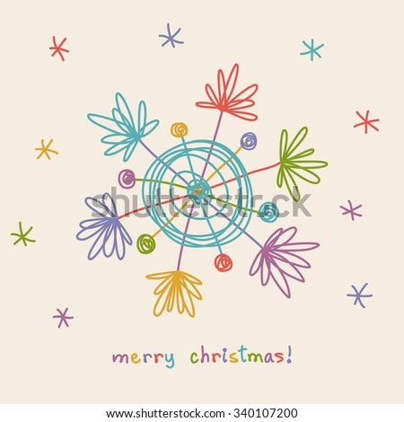 Vector christmas doodle snowflake. Festive card. Original elegant simple element. Abstract decorative illustration in child's hand drawn style for print, web