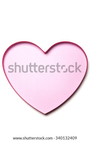 A empty(blank) heart(love) shape gift box inside(pink) top view isolated white.