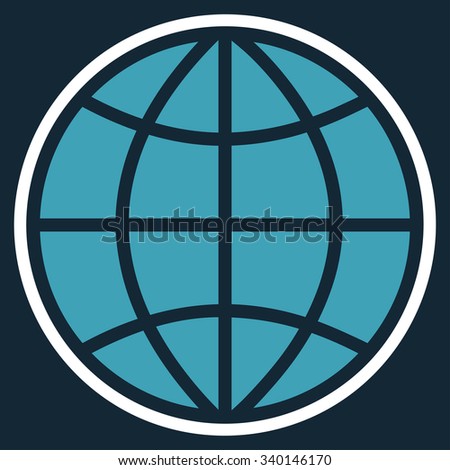 Globe vector icon. Style is bicolor flat symbol, blue and white colors, rounded angles, dark blue background.