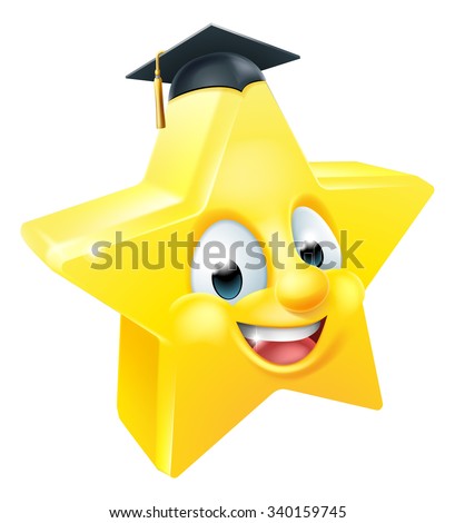 Cartoon star graduate emoji emoticon mascot character wearing a mortar board graduation hat
