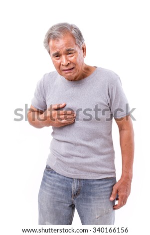 sick old man suffering from heartburn, acid reflux Royalty-Free Stock Photo #340166156