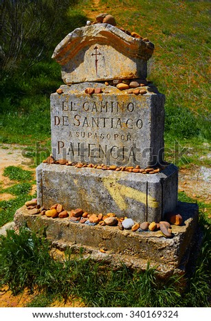 The way of saint James stone sign Palencia Spain