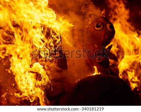 Fallas fire burning in Valencia fest at March 19 th Spain tradition
