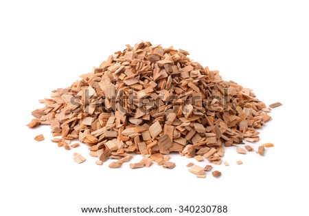 Pile of wood smoking chips isolated on white Royalty-Free Stock Photo #340230788