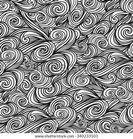 Seamless vector wavy background. Curly endless texture. Tiling background with swirls.